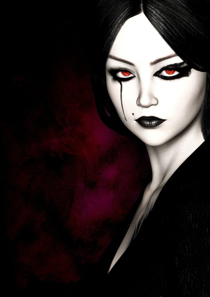 A gothic woman with red eyes