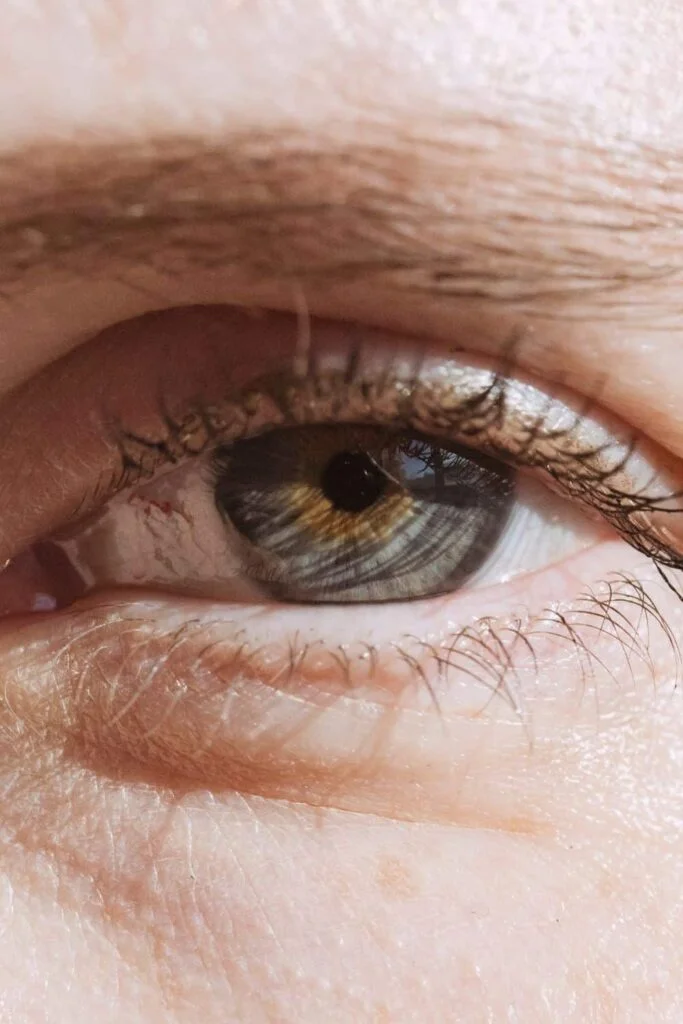 A closeup of a gray eye