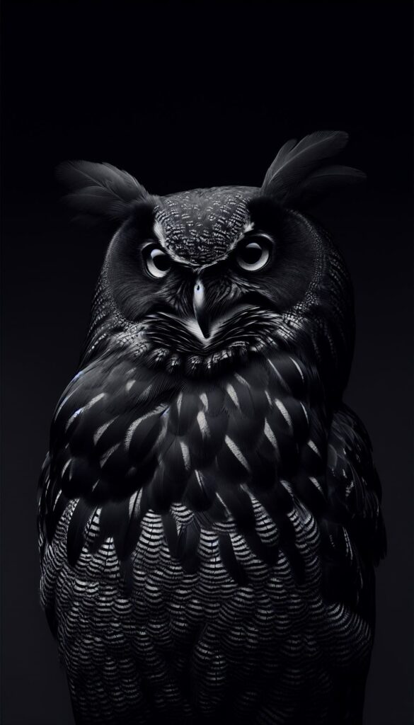 A black owl on black background