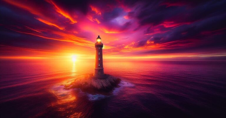 Lighthouse symbolism - Lighthouse in the sea by sunset