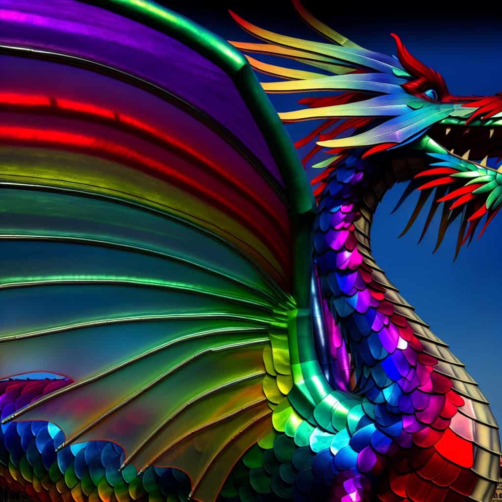 A rainbow dragon with shiny scales