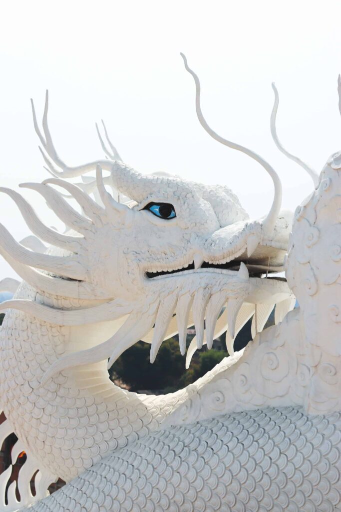 Blue-eyed white dragon statue