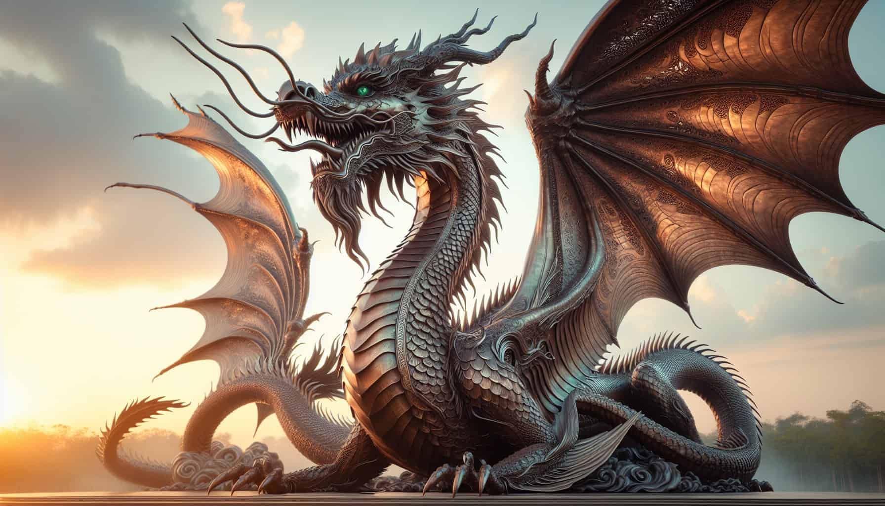 Bronze dragon spiritual meaning - A green eyed bronze dragon outdoors