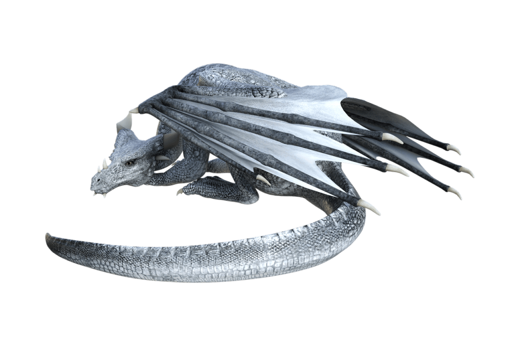 Fantasy silver dragon resting