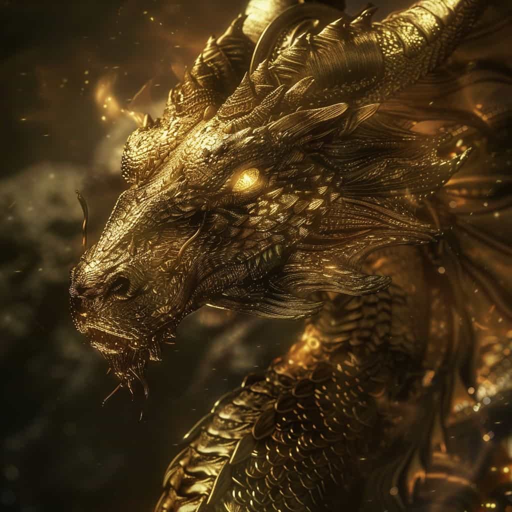 Gold dragon with glowing eyes