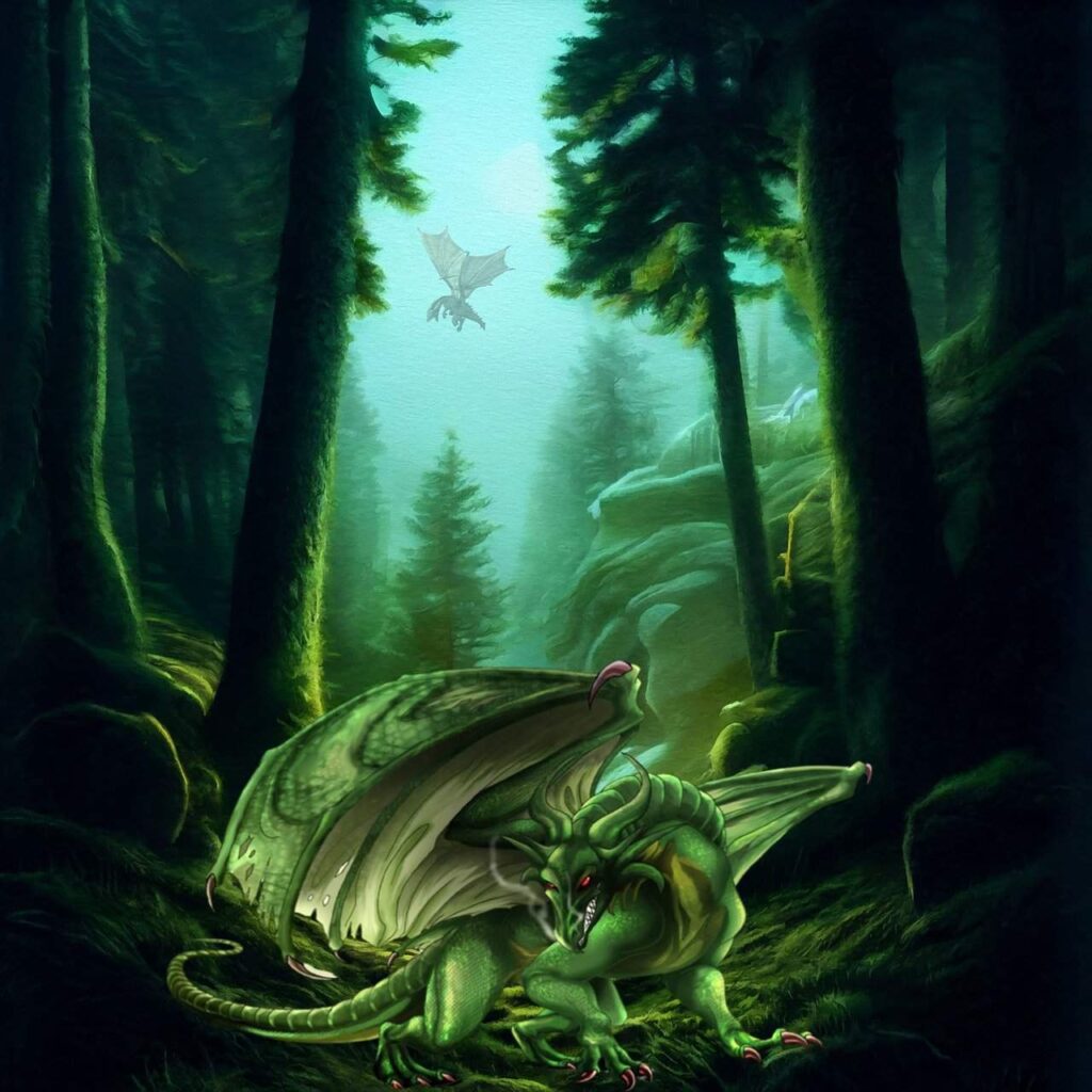 Green dragon in a forest