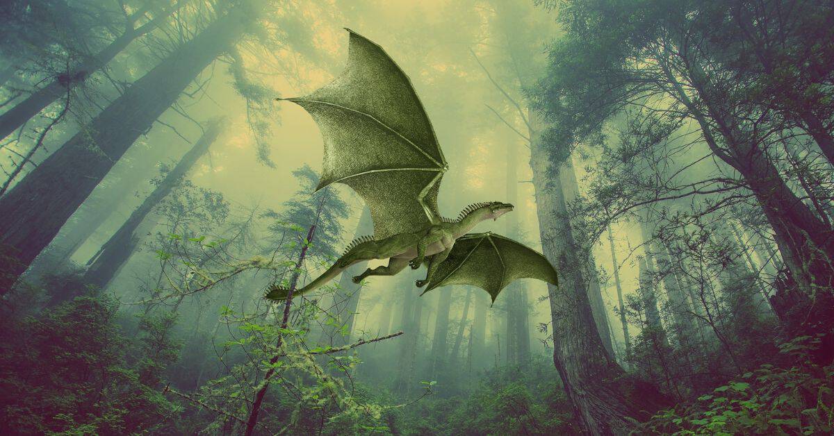 Green dragon spiritual meaning - Green dragon flying in a forest
