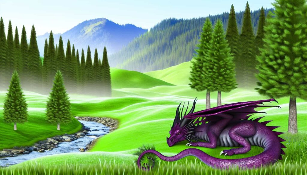 Purple dragon in natural landscape