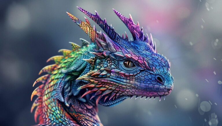 Rainbow dragon dream meaning - A closeup of a colorful rainbow dragon