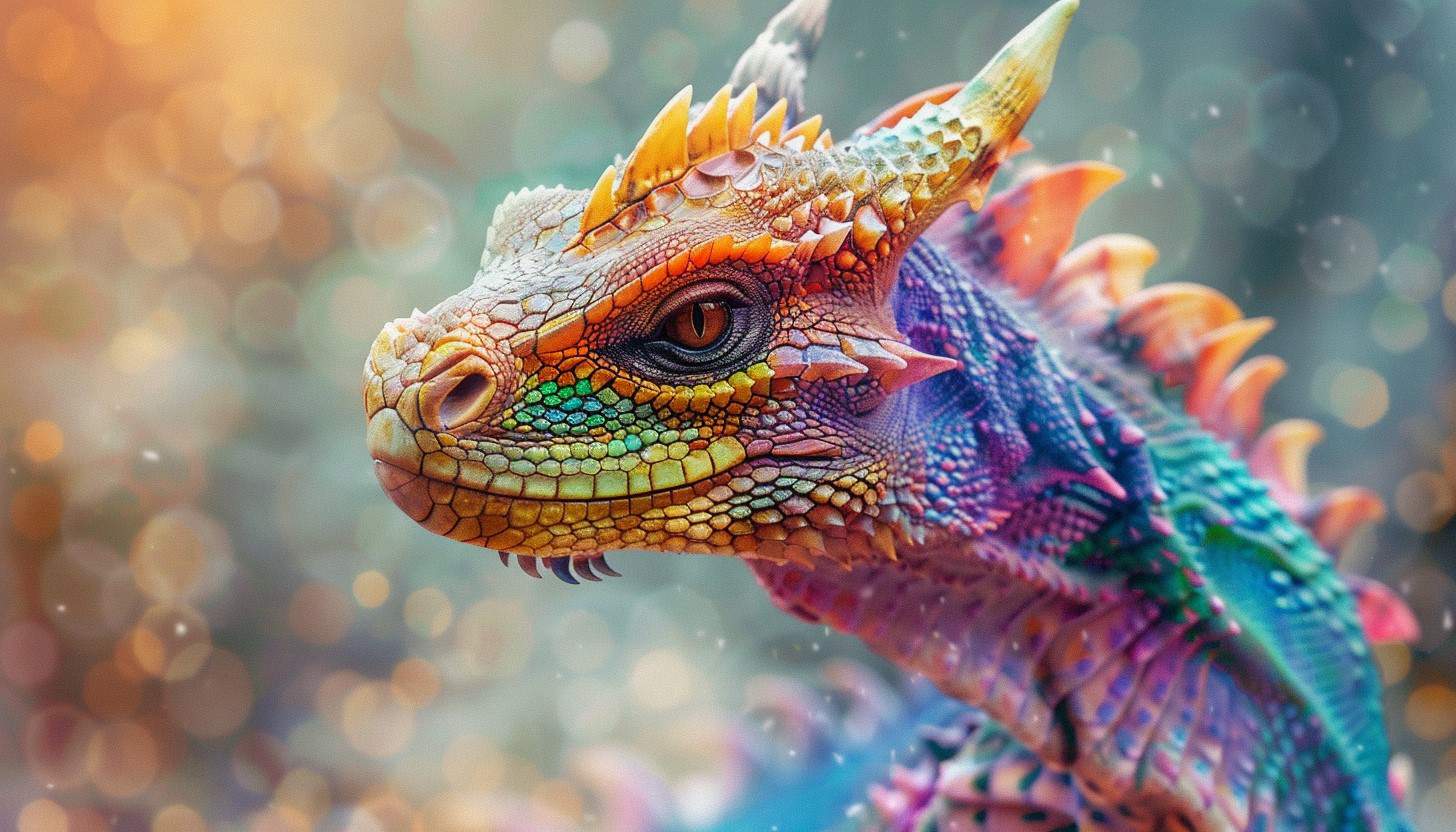 Rainbow dragon spiritual meaning - A closeup of a colorful rainbow dragon