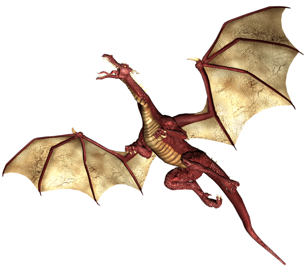 Red dragon flying on white background
