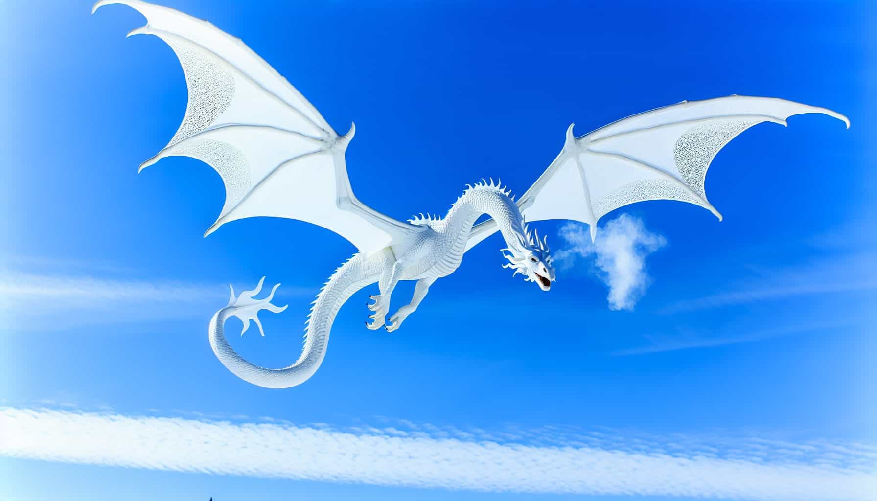 White dragon dream meaning - A white dragon flying in a blue sky