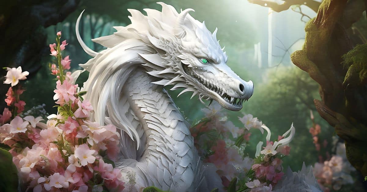 White dragon spiritual meaning - A white dragon with flowers