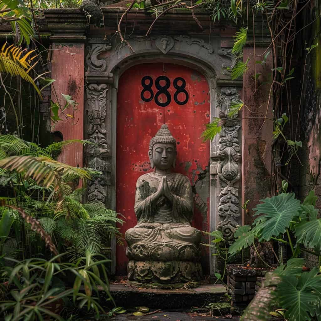 Number 888 on top of a Buddha statue