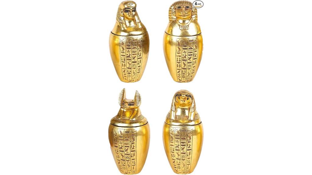 gold colored polystone canopic jars
