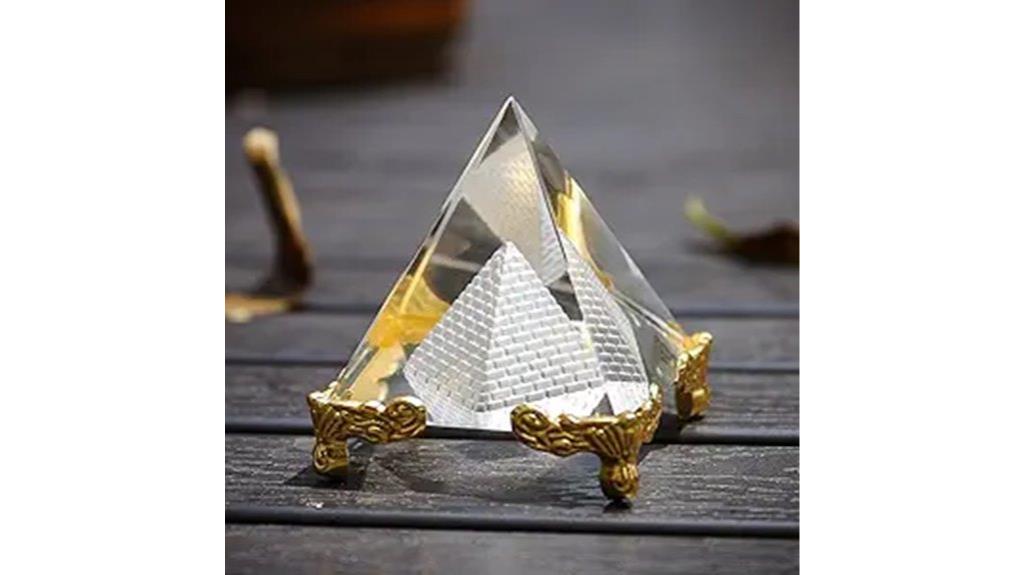 hyaline pyramid paperweight with gold stand