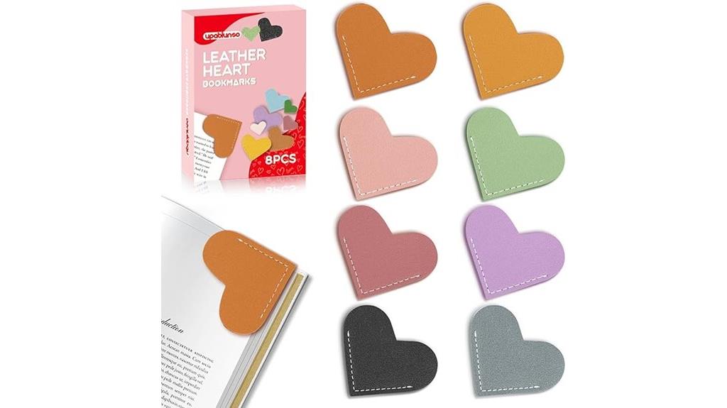 leather heart bookmark set