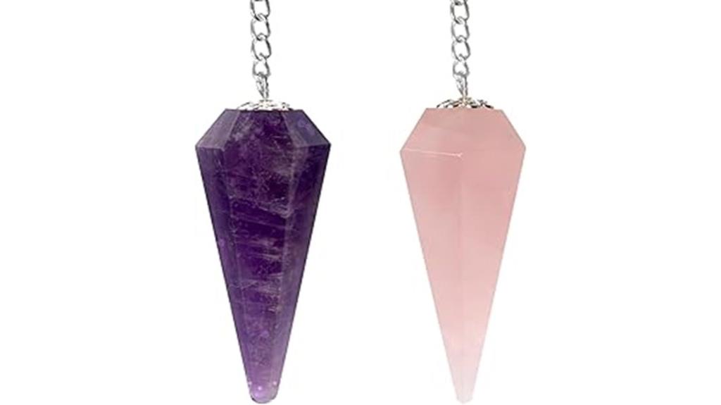 rose quartz amethyst pendulum set