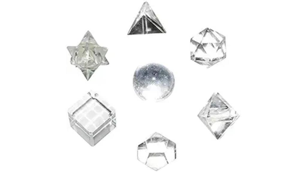 seven clear quartz shapes