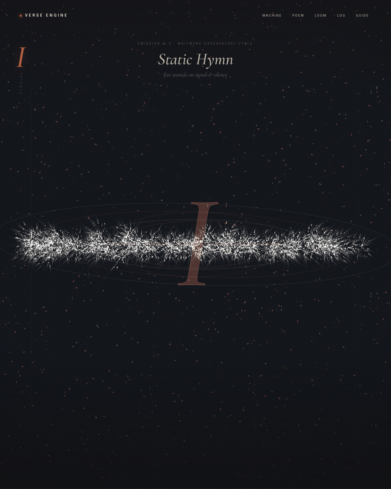 Live view of Verse Engine — poems made of particles