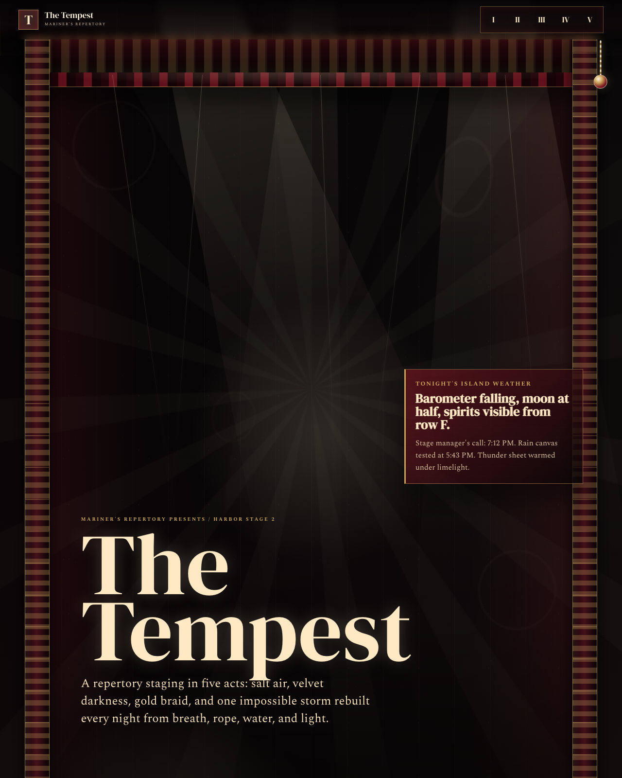 Live view of The Tempest - Mariner's Repertory Five-Act Staging