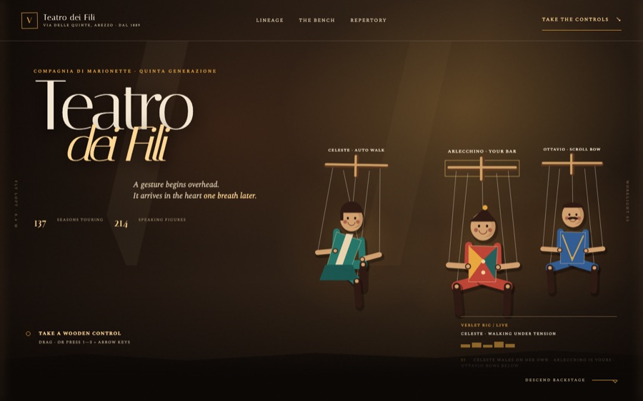 Teatro dei Fili — Five Generations on a String — Physics-Driven Rigging (FABLE/175, room 73)