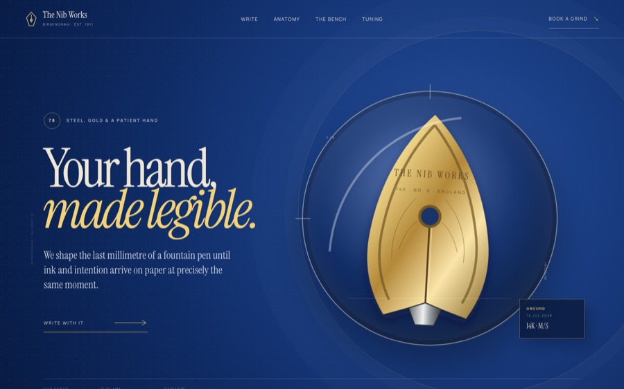 The Nib Works — Hand-ground fountain pen nibs since 1911 — Interactive Material Simulation