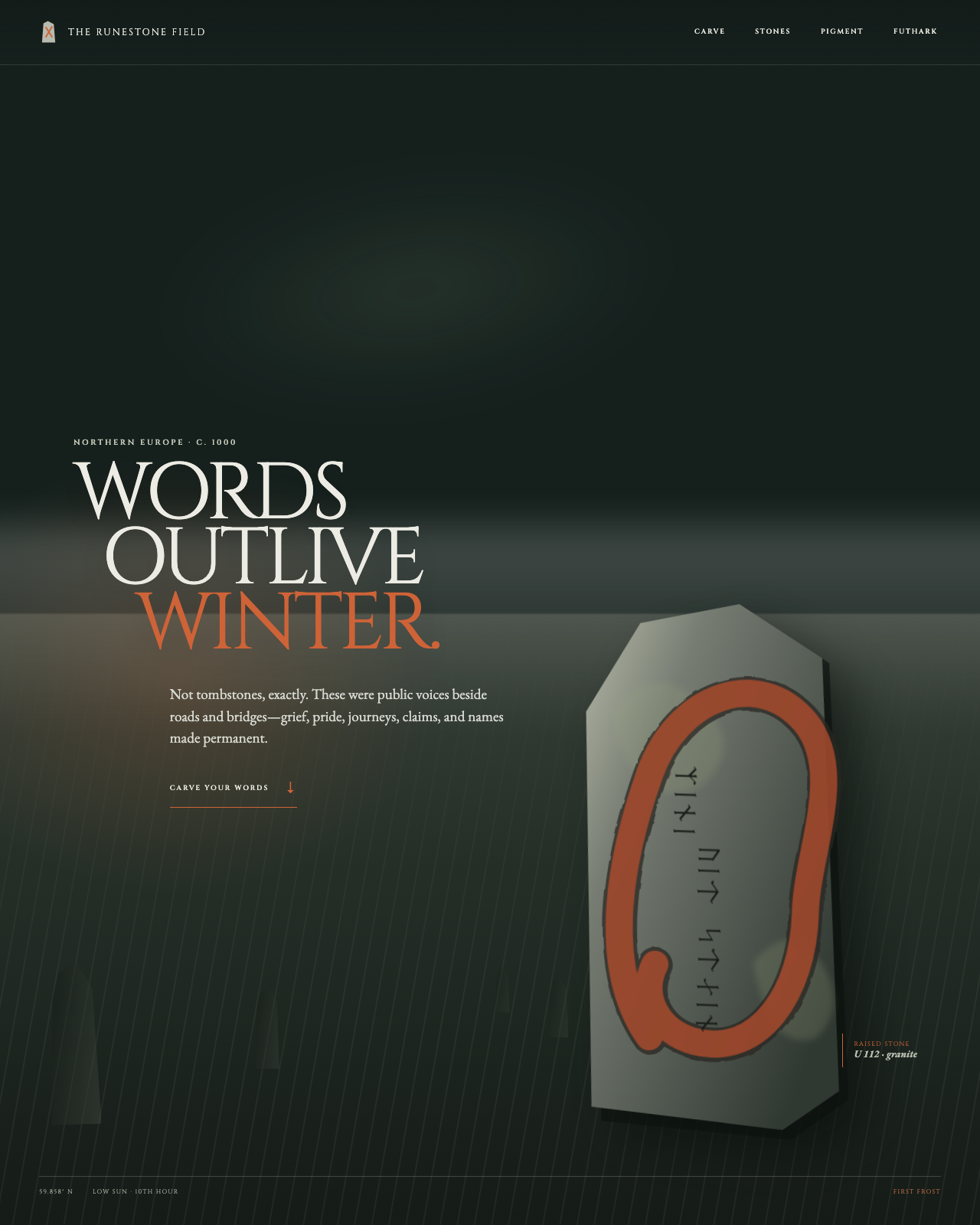Live view of The Runestone Field — Carve Words Into Winter